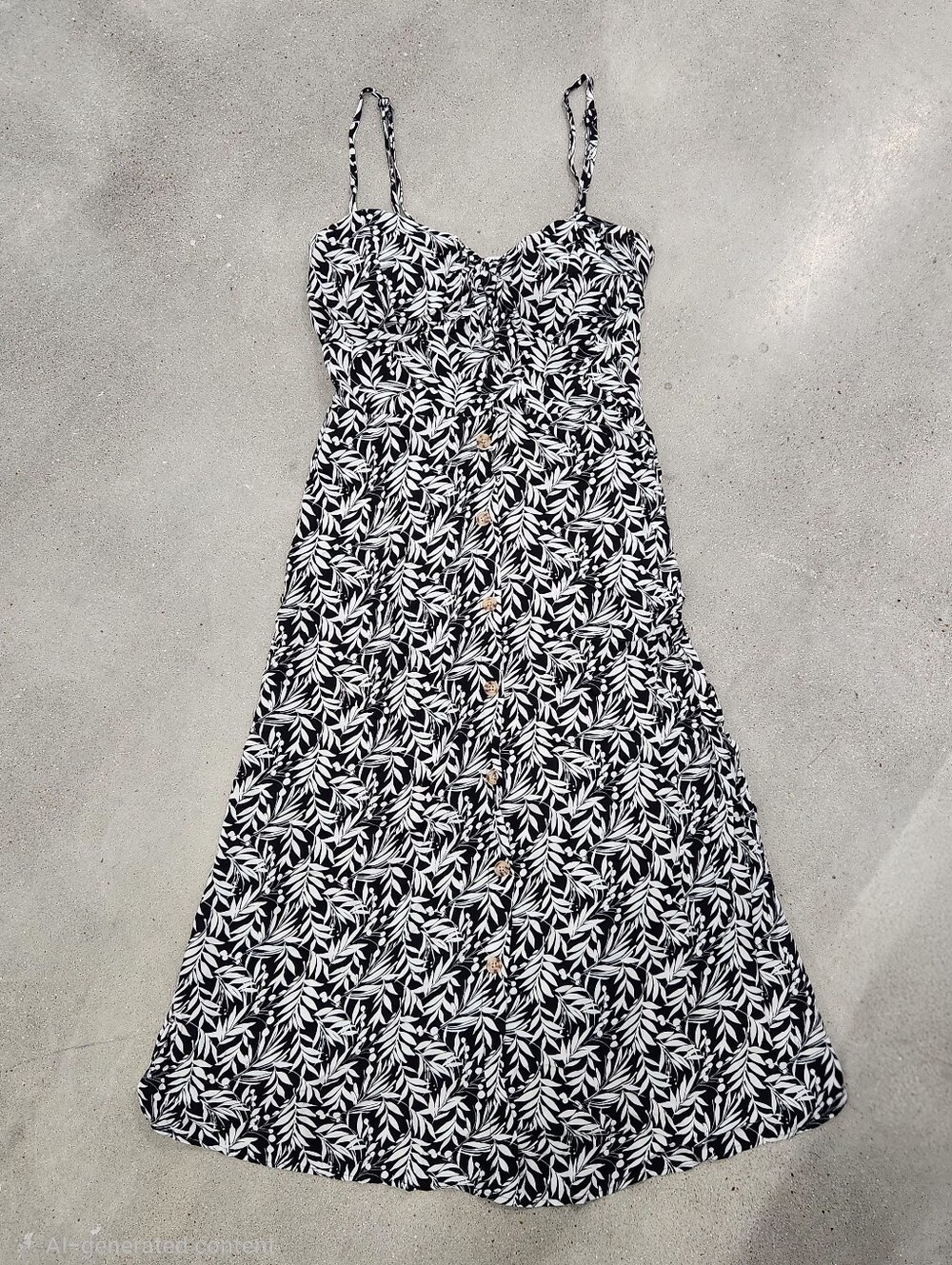 Sweetheart Midi Tropical Palm Ruched Dress Black/White‎
